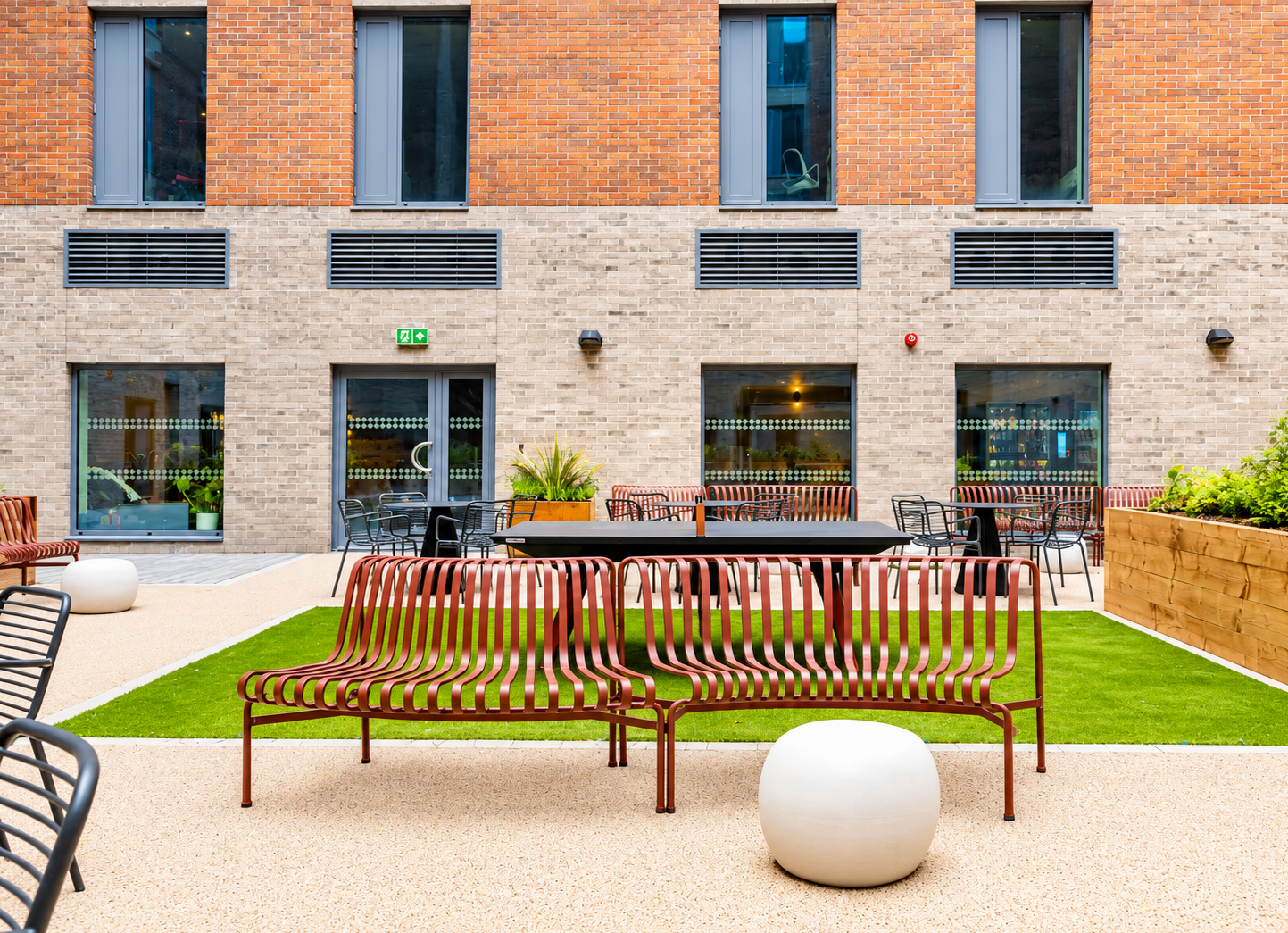 Belfast Biscuit factoryModern Brick Courtyard with Slatted Seating